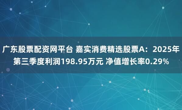 广东股票配资网平台 嘉实消费精选股票A：2025年第三季度利润198.95万元 净值增长率0.29%
